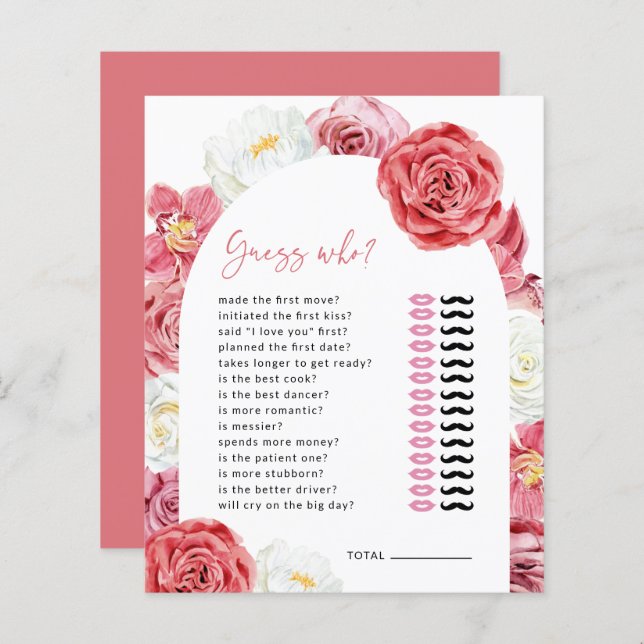 Pink Floral Rose Bridal Shower Guess Who Game (Front/Back)