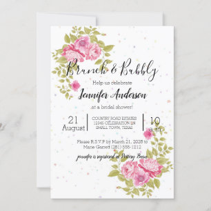 Pink Floral Rose Confetti Shower Invitation