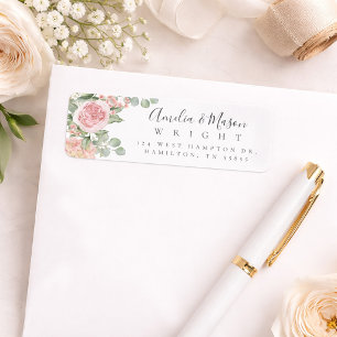 Pink Floral Rose Eucalyptus Wedding Return Address Label