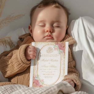 Pink Floral & Rose Gliter Islamic Muslim wedding Invitation