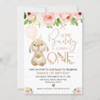 Pink Floral Rose Gold Bunny 1st Birthday