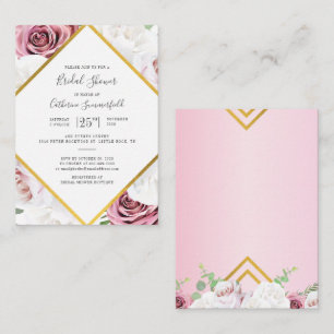 Pink Floral Rose Gold Geometric Bridal Shower Card