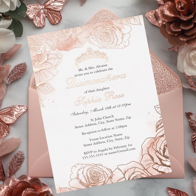 Pink Floral Rose Gold Quinceanera  (Creator Uploaded)