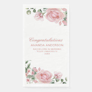 Pink Floral Rose Graduation Party Napkin