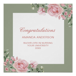 Pink Floral Rose Graduation Party Poster