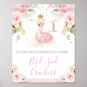 Pink Floral Rose Princess Swan 1st Birthday Sign