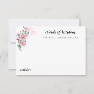 Pink Floral Rose Watercolor Bridal Shower Advice Card