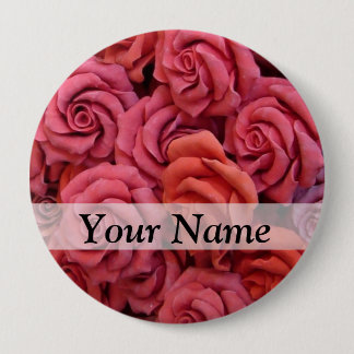 Pink floral roses 10 cm round badge
