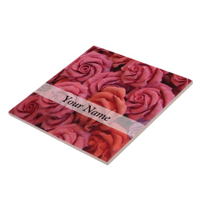 Pink floral roses ceramic tile (Side)