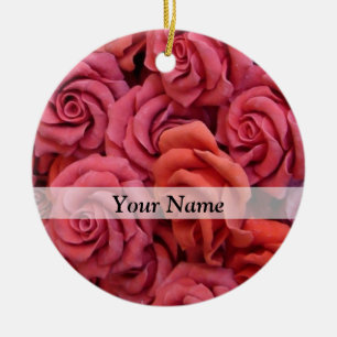 Pink floral roses ceramic tree decoration