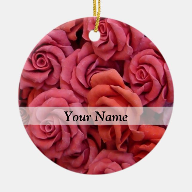 Pink floral roses ceramic tree decoration (Front)