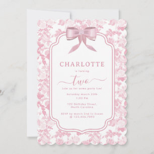 Pink Floral Roses Chinoiserie Girl Birthday Party Invitation