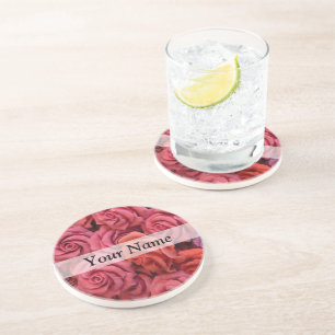 Pink floral roses coaster