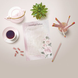 Pink Floral Roses Elegant Lined Personalised Post-it Notes