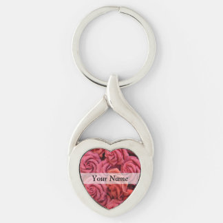 Pink floral roses key ring
