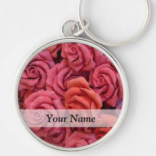Pink floral roses key ring