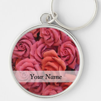 Pink floral roses key ring