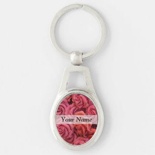 Pink floral roses key ring