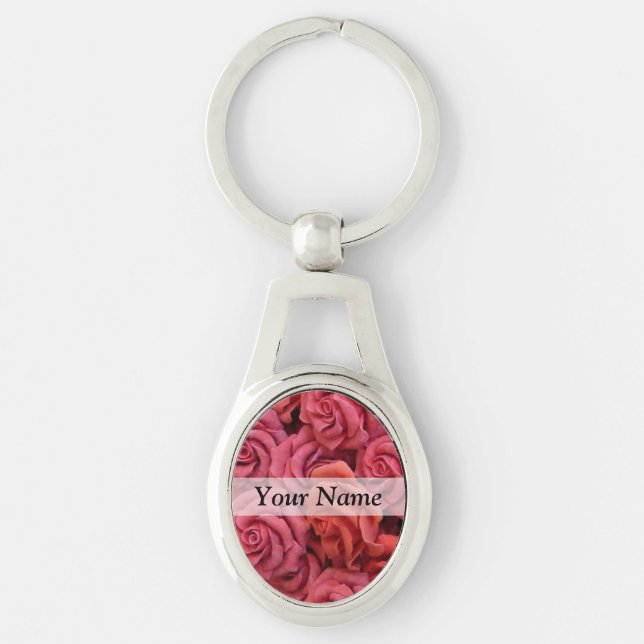 Pink floral roses key ring (Front)