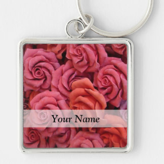 Pink floral roses key ring