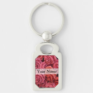 Pink floral roses key ring