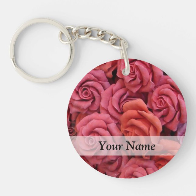 Pink floral roses key ring (Front)