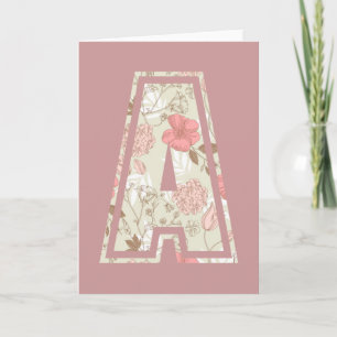 Pink Floral Roses Monogram Letter A Note Card