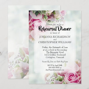 Pink Floral Roses & Peony Wedding Rehearsal Dinner Invitation