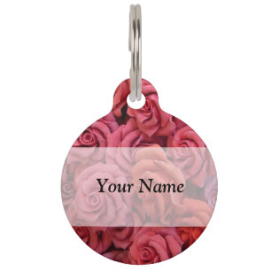 Pink floral roses pet tag