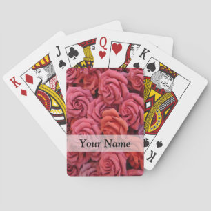 Pink floral roses playing cards