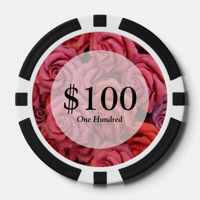 Pink floral roses poker chips (Front)