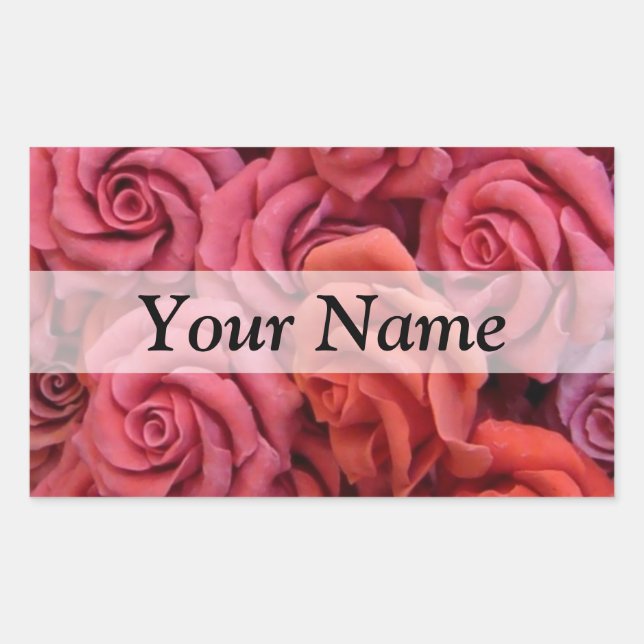 Pink floral roses rectangular sticker (Front)