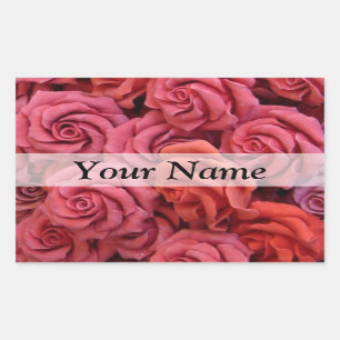 Pink floral roses rectangular sticker