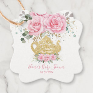 Pink Floral Roses Tea Party Baby Shower Thank You  Favour Tags