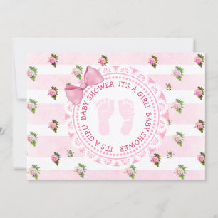 Pink Floral Roses ts a girl Baby Shower Invitation
