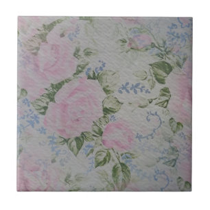 Pink Floral Roses Vintage Ceramic Tile