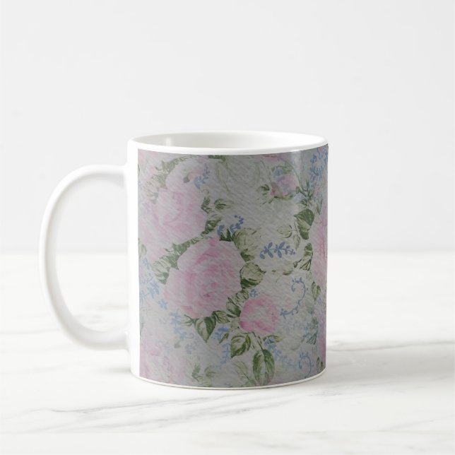 Pink Floral Roses Vintage Coffee Mug (Left)