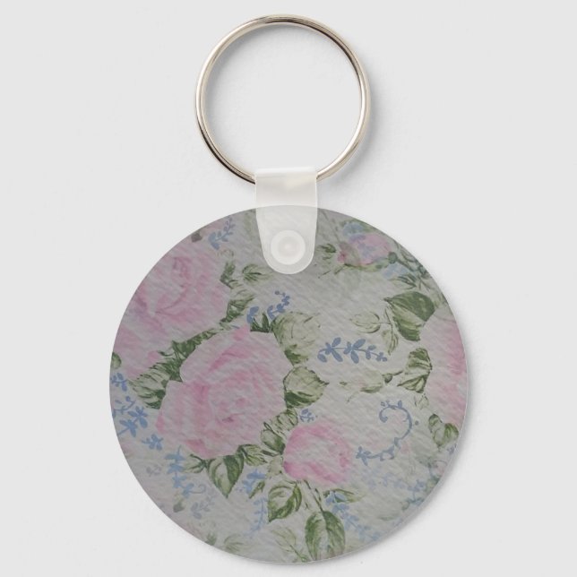 Pink Floral Roses Vintage Key Ring (Front)