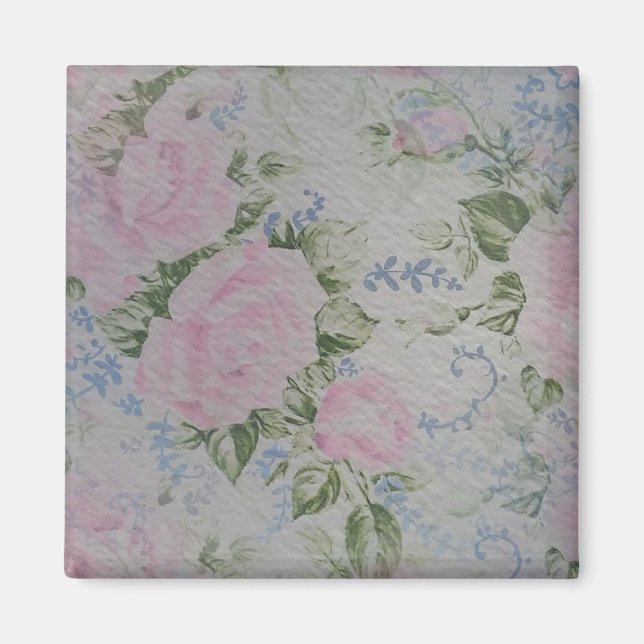 Pink Floral Roses Vintage Magnet (Front)