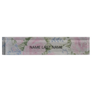 Pink Floral Roses Vintage Nameplate