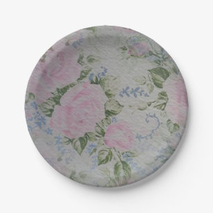 Pink Floral Roses Vintage Paper Plate