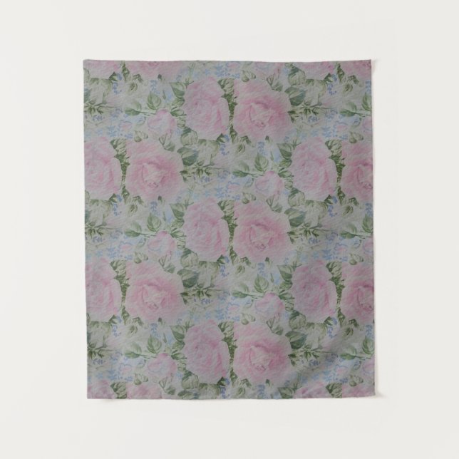 Pink Floral Roses Vintage Tapestry (Front)