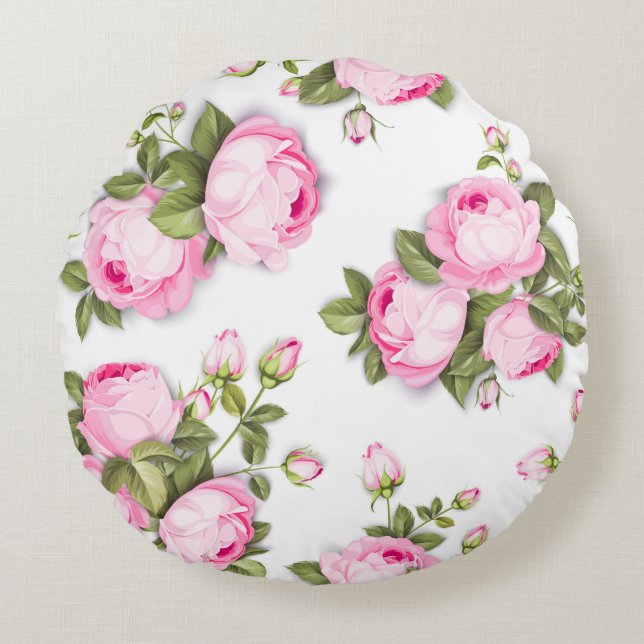   Pink Floral Round Pillow (Front)