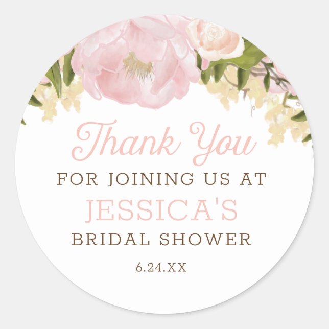 Pink Floral Round Sticker (Front)