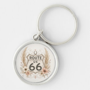 Pink Floral Route 66 Road Trip Essential Key Ring