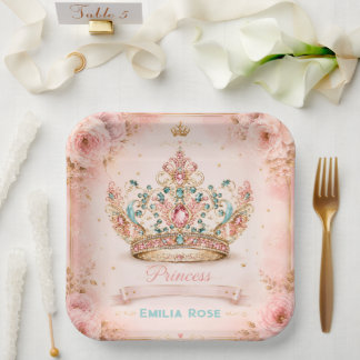 Pink Floral Royal Party Paper Plate