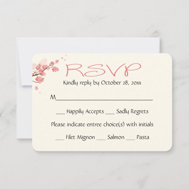 Pink Floral RSVP Cherry Blossoms Flowers Wedding (Front)