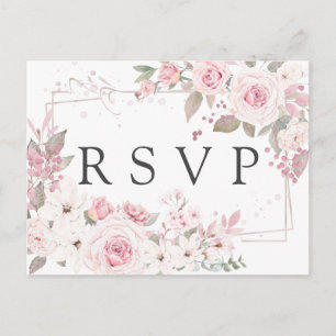 Pink Floral RSVP Postcard with Meal Choice