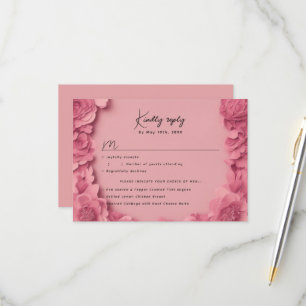 Pink floral RSVP w meal choices Card