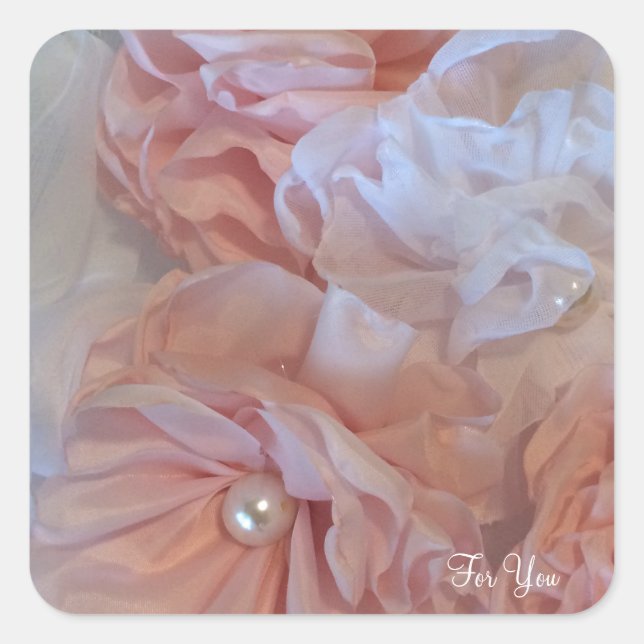 Pink Floral Ruffles Square Sticker (Front)